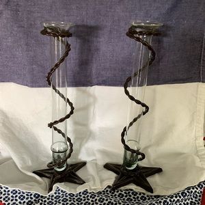 Western Star Pair of Bud Vases: double as Southwestern Style Candle Holders